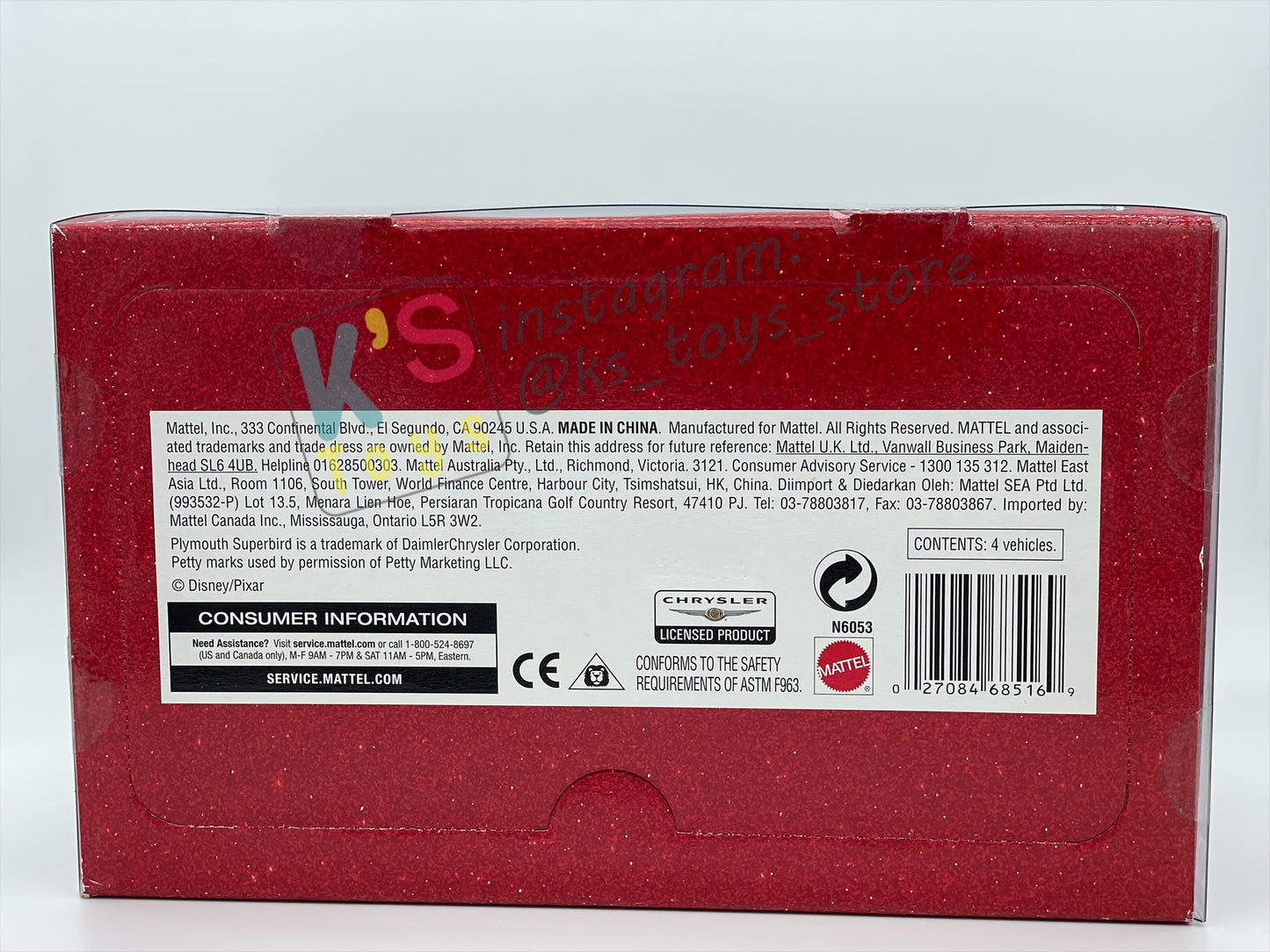 DISNEY PIXAR CARS 1:55 BY MATTEL - RACE AND CHASE 4 PACK - LIGHTNING MCQUEEN, CHICK HICKS, THE KING AND RE-VOLTING - BNIB