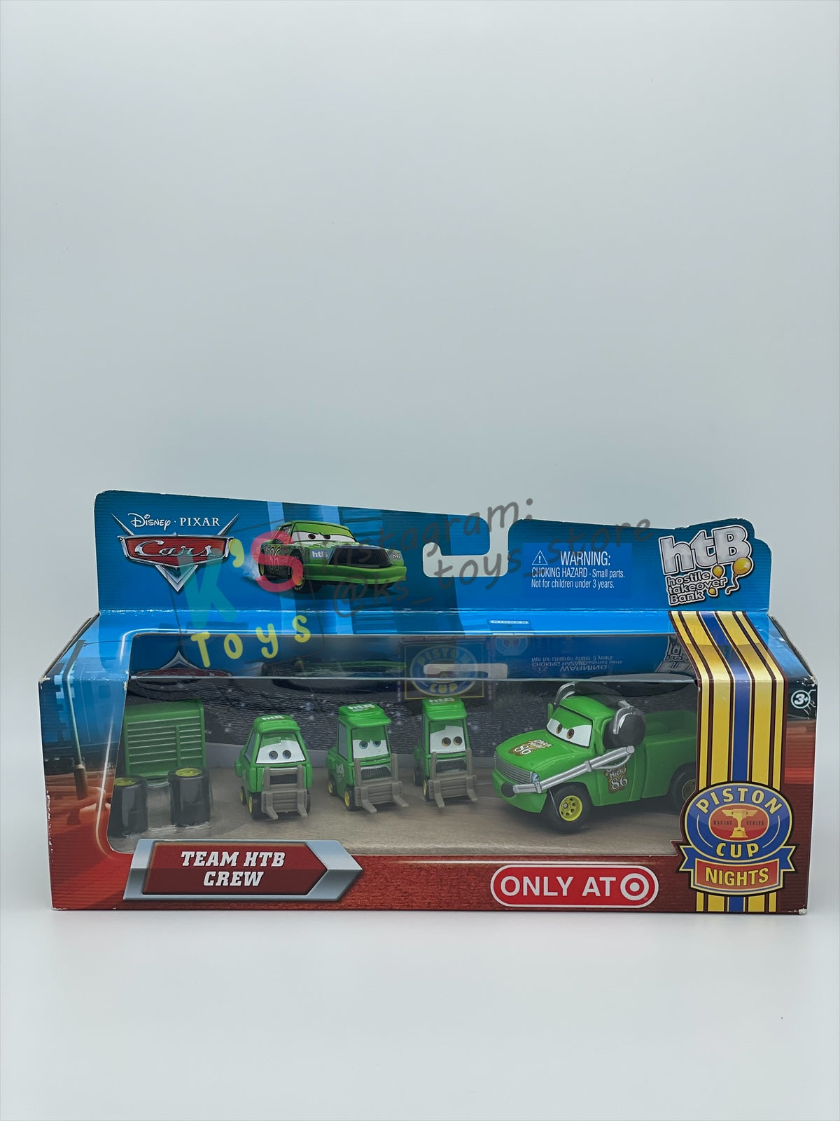 DISNEY PIXAR CARS 1:55 BY MATTEL, TEAM HTB CREW 4 PACK, BRUISER BUKOWSKI (BLUE EYES), BRUISER BUKOWSKI (WORRIED), CHICK HICKS WIDE PITTY AND CHICK CHIEF CREW - PISTON CUP NIGHTS - BNIP