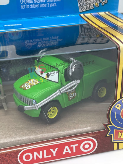 DISNEY PIXAR CARS 1:55 BY MATTEL, TEAM HTB CREW 4 PACK, BRUISER BUKOWSKI (BLUE EYES), BRUISER BUKOWSKI (WORRIED), CHICK HICKS WIDE PITTY AND CHICK CHIEF CREW - PISTON CUP NIGHTS - BNIP