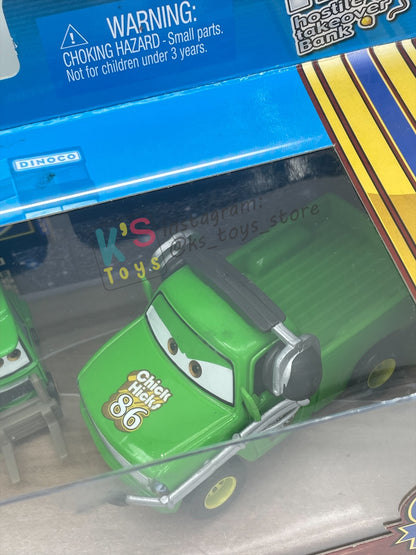 DISNEY PIXAR CARS 1:55 BY MATTEL, TEAM HTB CREW 4 PACK, BRUISER BUKOWSKI (BLUE EYES), BRUISER BUKOWSKI (WORRIED), CHICK HICKS WIDE PITTY AND CHICK CHIEF CREW - PISTON CUP NIGHTS - BNIP