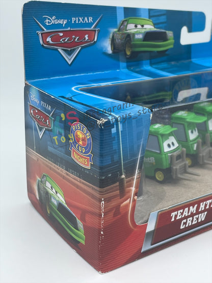 DISNEY PIXAR CARS 1:55 BY MATTEL, TEAM HTB CREW 4 PACK, BRUISER BUKOWSKI (BLUE EYES), BRUISER BUKOWSKI (WORRIED), CHICK HICKS WIDE PITTY AND CHICK CHIEF CREW - PISTON CUP NIGHTS - BNIP