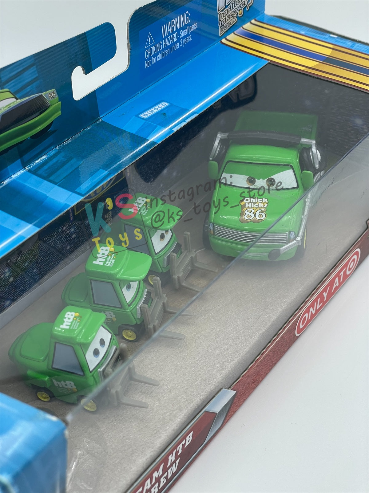 DISNEY PIXAR CARS 1:55 BY MATTEL, TEAM HTB CREW 4 PACK, BRUISER BUKOWSKI (BLUE EYES), BRUISER BUKOWSKI (WORRIED), CHICK HICKS WIDE PITTY AND CHICK CHIEF CREW - PISTON CUP NIGHTS - BNIP