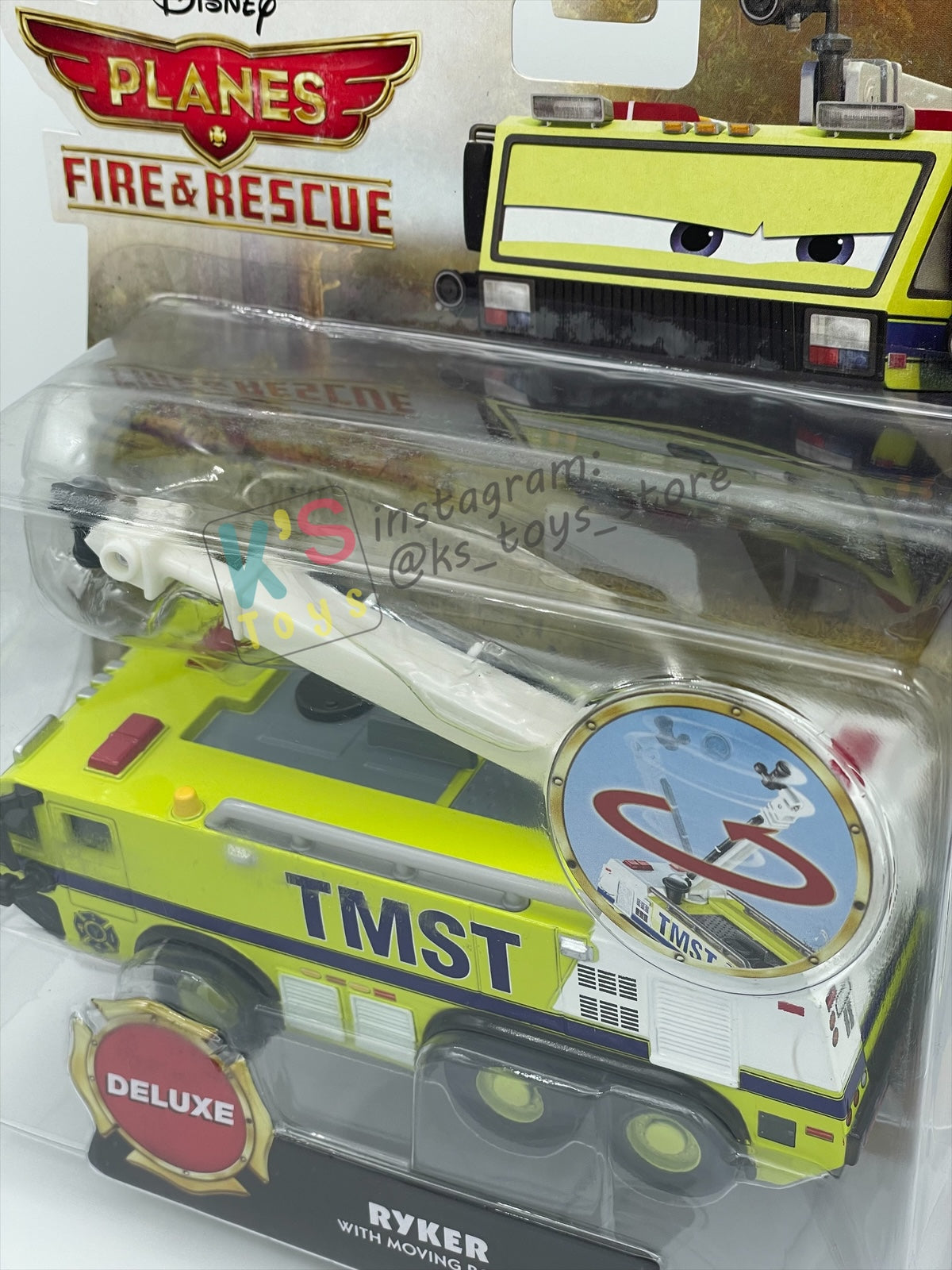 DISNEY PLANES BY MATTEL - RYKER WITH MOVING BOOM - FIRE AND RESCUE SERIES - BNIP