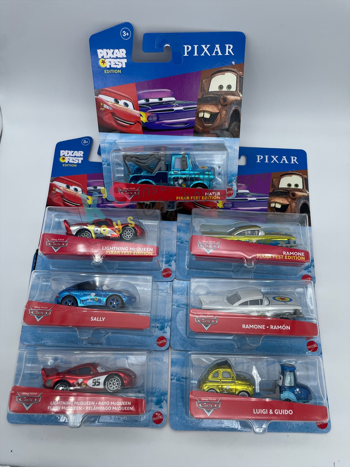 Complete Set of Pixar Fest Series Disney Pixar Cars by Mattel 1:55 - LIGHTNING MCQUEEN, RAMONE, LUIGI GUIDO, SALLY, AND MATER - BNIP