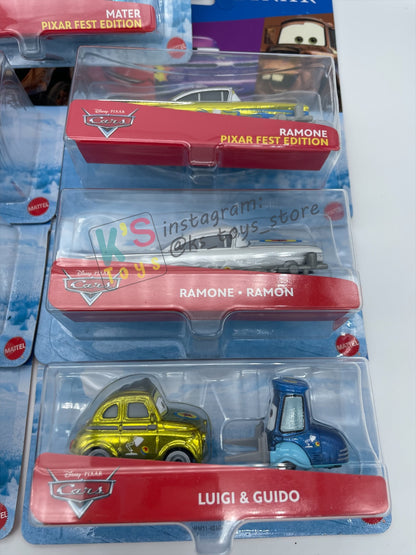 Complete Set of Pixar Fest Series Disney Pixar Cars by Mattel 1:55 - LIGHTNING MCQUEEN, RAMONE, LUIGI GUIDO, SALLY, AND MATER - BNIP