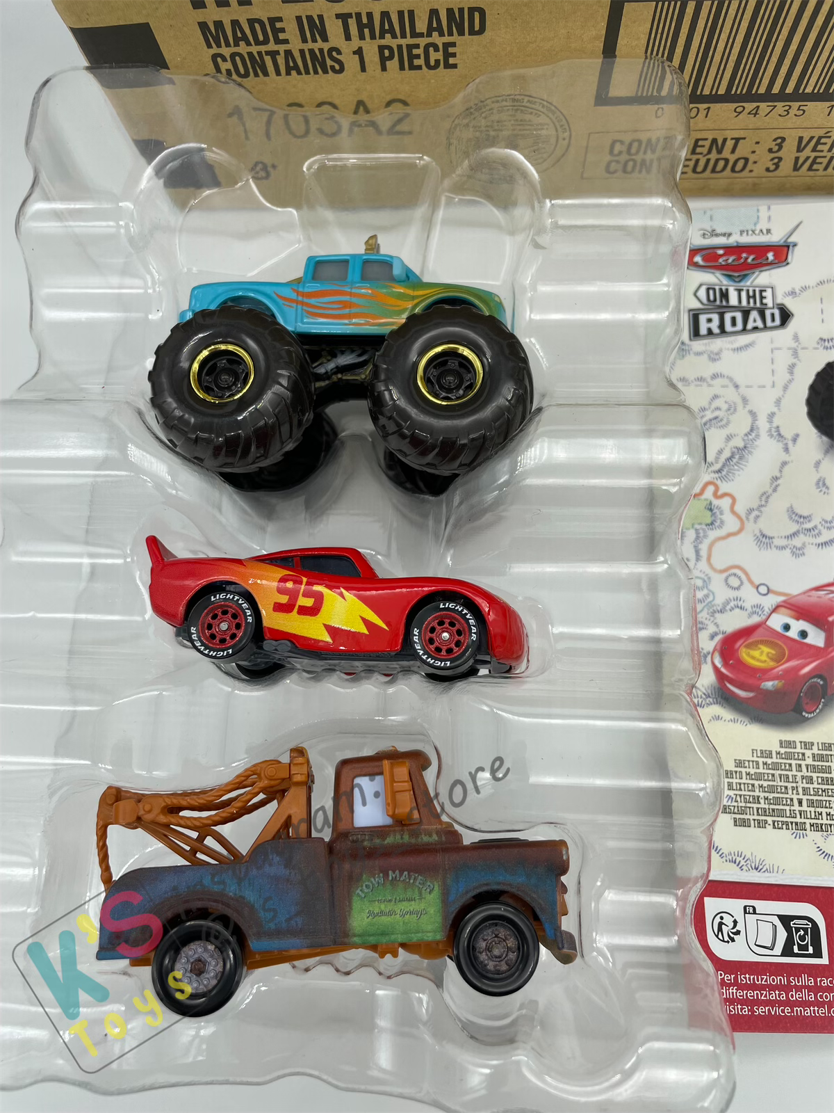 Gift Set Disney Pixar Cars 1:55 - 3-Pack Ivy, Road Trip Lightning McQueen, and Road Trip Mater - BNIP