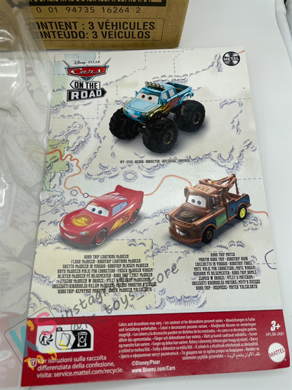 Gift Set Disney Pixar Cars 1:55 - 3-Pack Ivy, Road Trip Lightning McQueen, and Road Trip Mater - BNIP