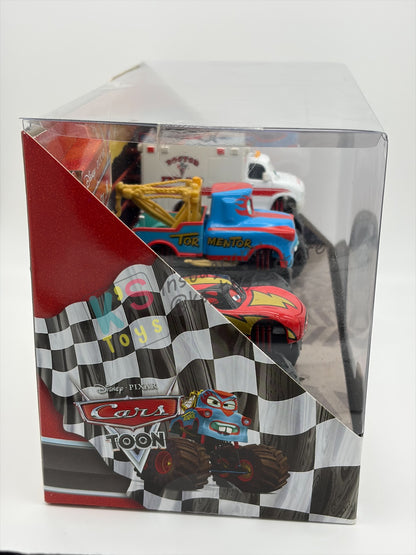 GIFT SET DISNEY PIXAR CARS BY MATTEL, "MONSTER TRUCKS MATER 3 PACK FRIGHTENING MCMEAN, THE TORMENTOR AND DR. FEEL BAD" CARS TOON SERIES - BNIB