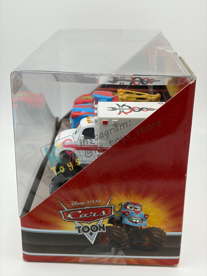 GIFT SET DISNEY PIXAR CARS BY MATTEL, "MONSTER TRUCKS MATER 3 PACK FRIGHTENING MCMEAN, THE TORMENTOR AND DR. FEEL BAD" CARS TOON SERIES - BNIB