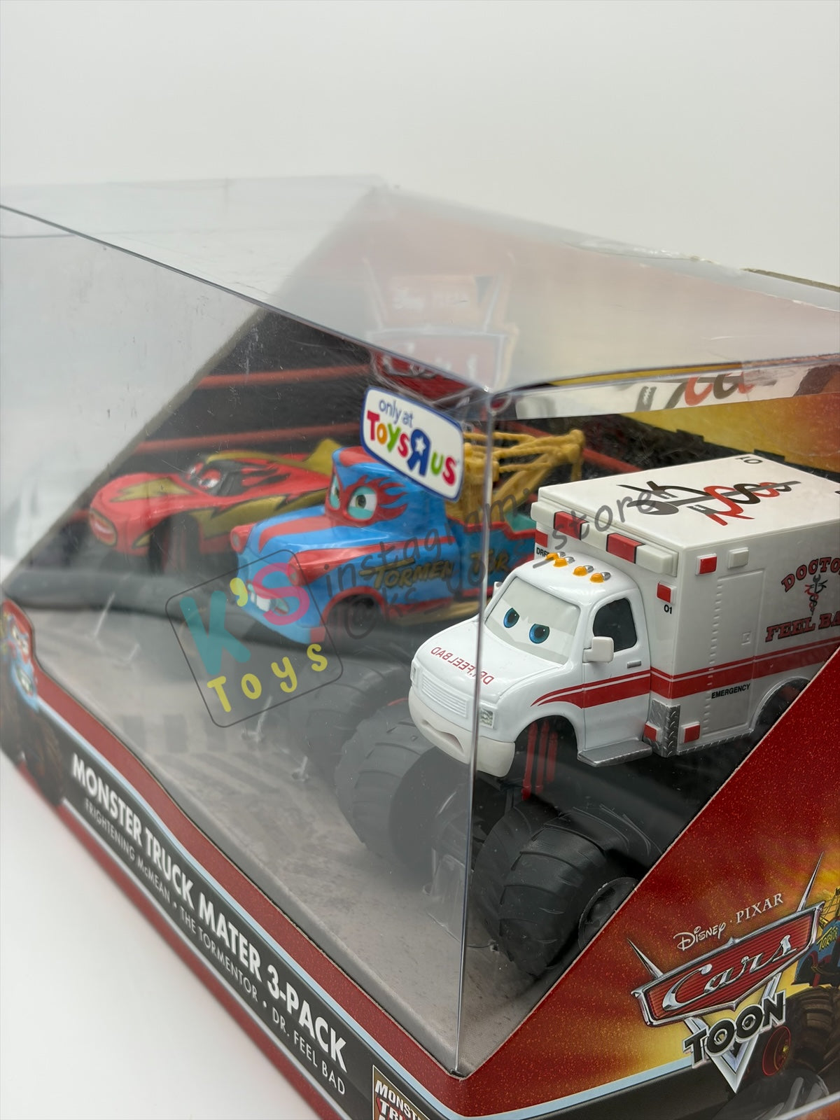 GIFT SET DISNEY PIXAR CARS BY MATTEL, "MONSTER TRUCKS MATER 3 PACK FRIGHTENING MCMEAN, THE TORMENTOR AND DR. FEEL BAD" CARS TOON SERIES - BNIB