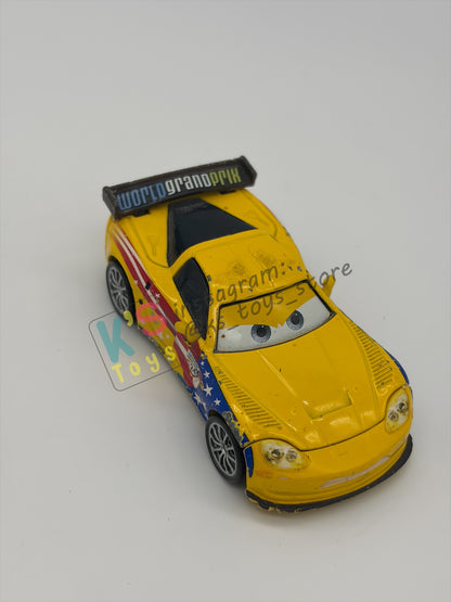 PRE-OWNED / LOOSE DISNEY PIXAR CARS BY MATTEL - "JEFF GORVETTE" - CARS 2 SERIES - PLAYED CONDITION - READ DESCRIPTION!!!!!!!!!!!