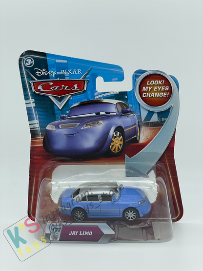 DISNEY PIXAR CARS BY MATTEL, JAY LIMO - LENTICULAR EYES - BNIP