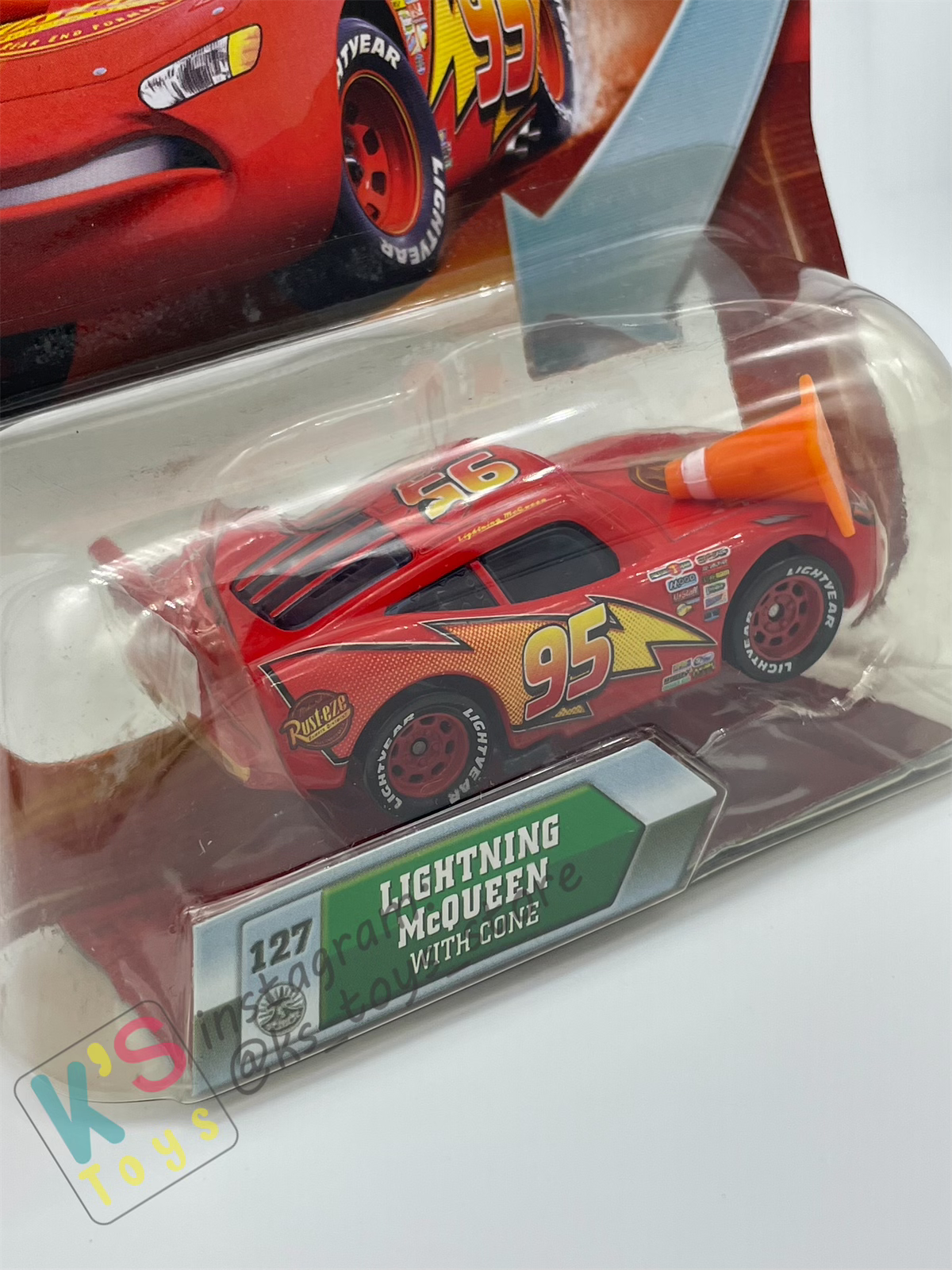 DISNEY PIXAR CARS BY MATTEL, LIGHTNING MCQUEEN WITH CONE - LENTICULAR EYES - BNIP