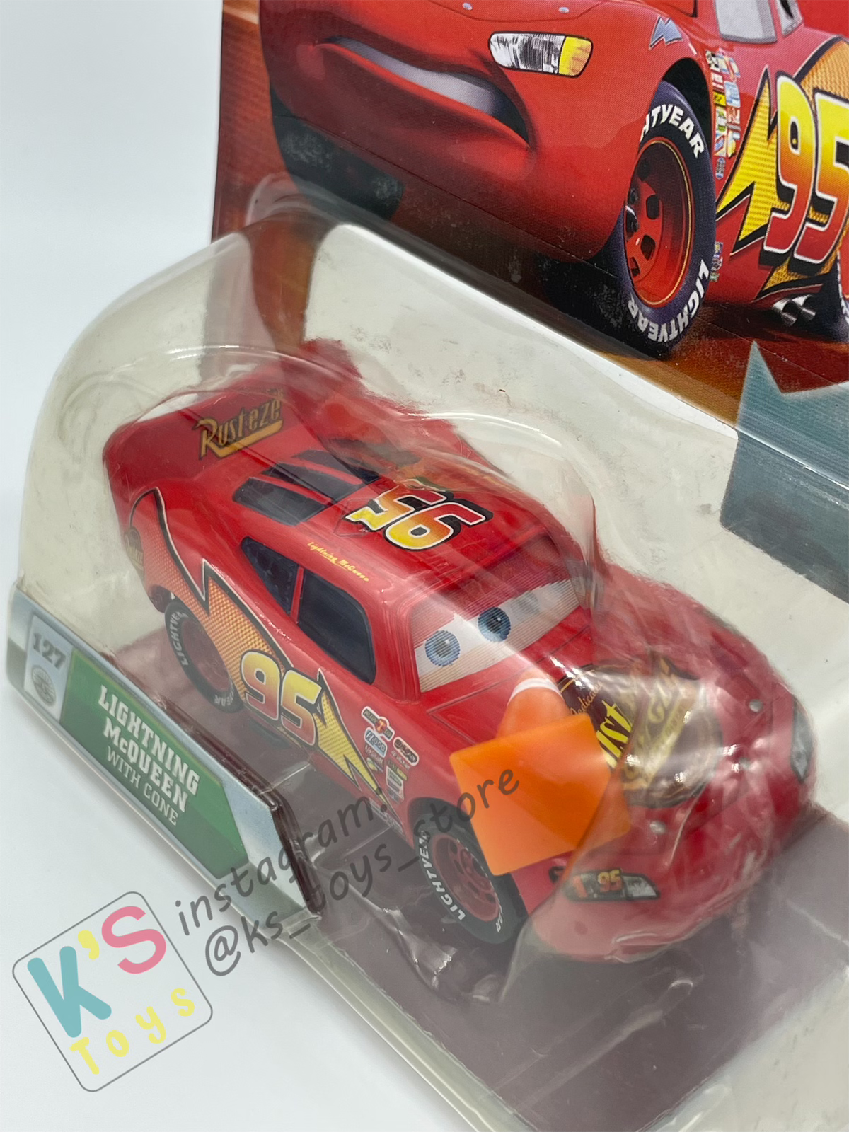 DISNEY PIXAR CARS BY MATTEL, LIGHTNING MCQUEEN WITH CONE - LENTICULAR EYES - BNIP