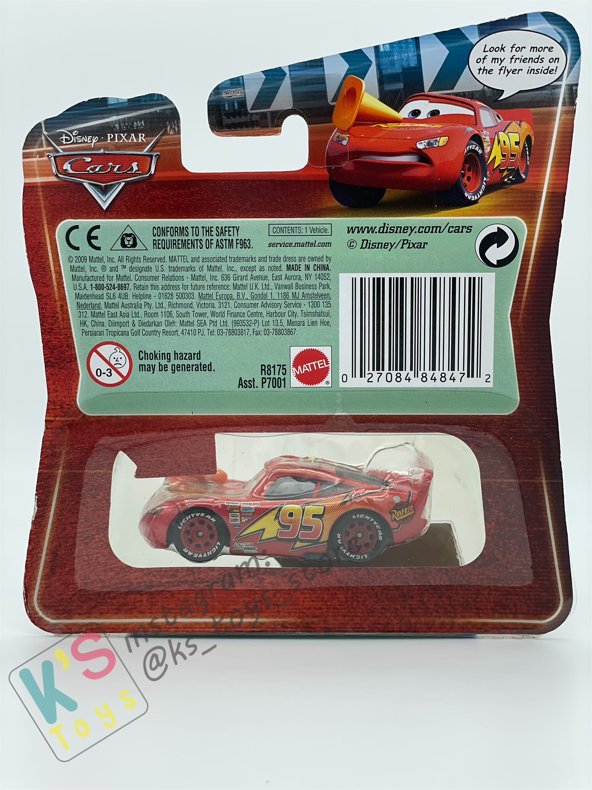 DISNEY PIXAR CARS BY MATTEL, LIGHTNING MCQUEEN WITH CONE - LENTICULAR EYES - BNIP