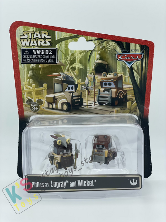 DISNEY PIXAR CARS BY MATTEL, PITTIES AS LOGRAY AND WICKET - STAR WARS SERIES - BNIP