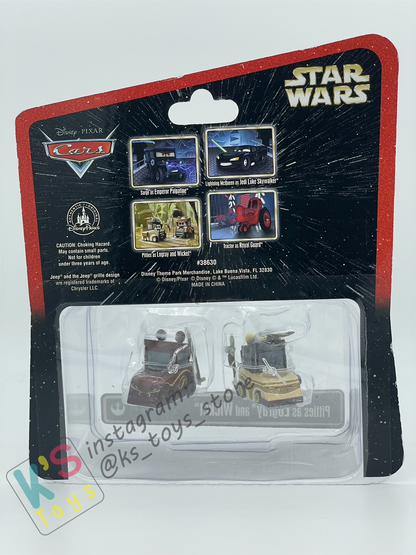 DISNEY PIXAR CARS BY MATTEL, PITTIES AS LOGRAY AND WICKET - STAR WARS SERIES - BNIP