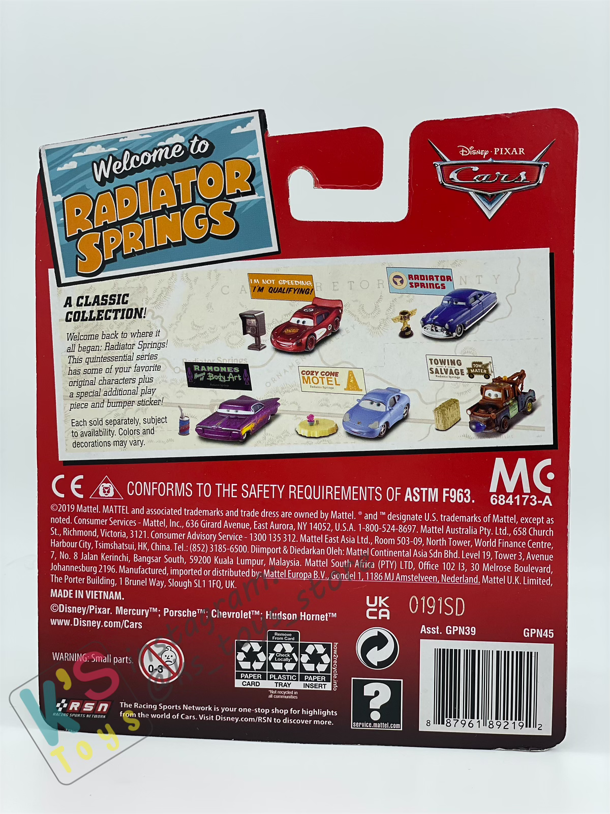 Disney Pixar Cars by MATTEL, SHERIFF, BONUS BUMPER STICKER - WELCOME TO RADIATOR SPRINGS - BNIP