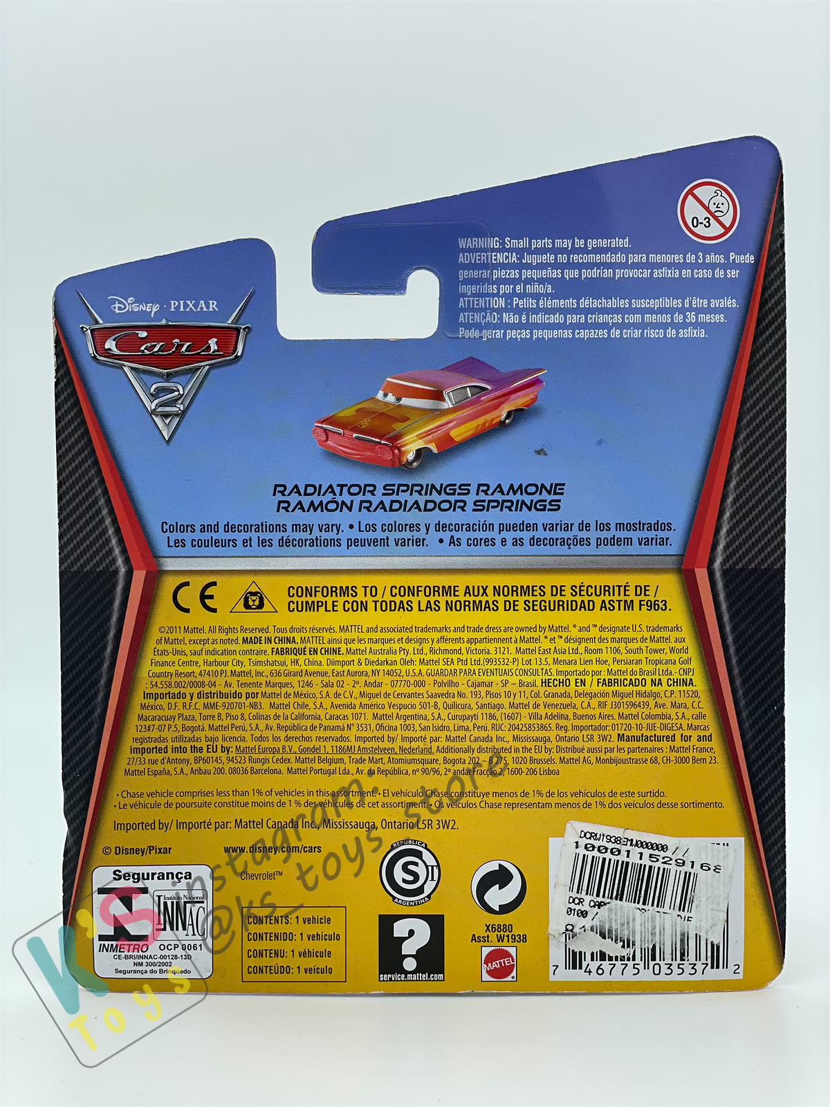 DISNEY PIXAR CARS 1:55 BY MATTEL, RADIATOR SPRINGS RAMONE - CARS 2 CHASE SERIES - BNIP