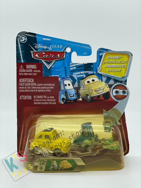 DISNEY PIXAR CARS BY MATTEL, LUIGI AND GUIDO WITH ROLLERS AND TRAY - LENTICULAR EYES - BNIP