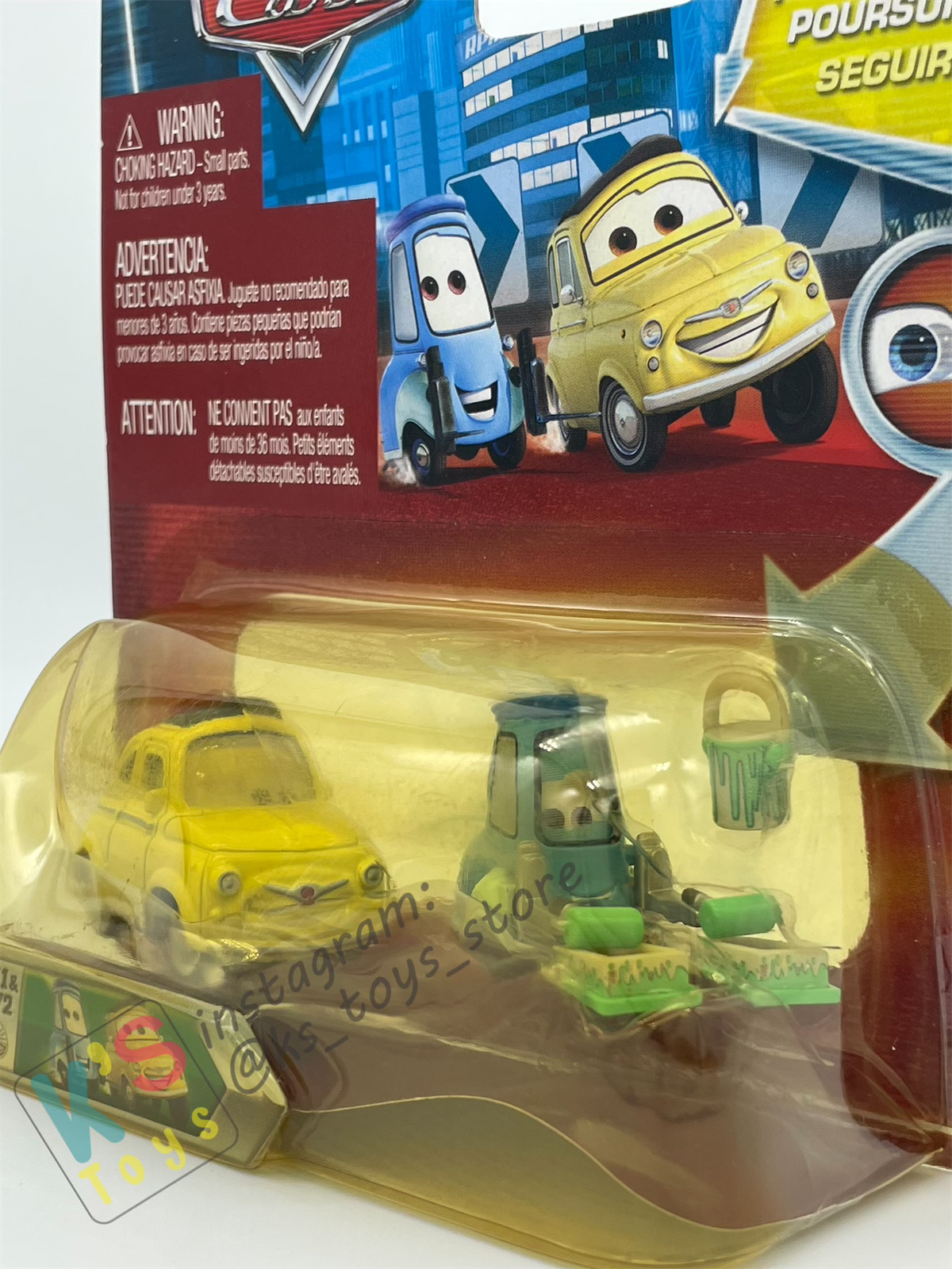 DISNEY PIXAR CARS BY MATTEL, LUIGI AND GUIDO WITH ROLLERS AND TRAY - LENTICULAR EYES - BNIP