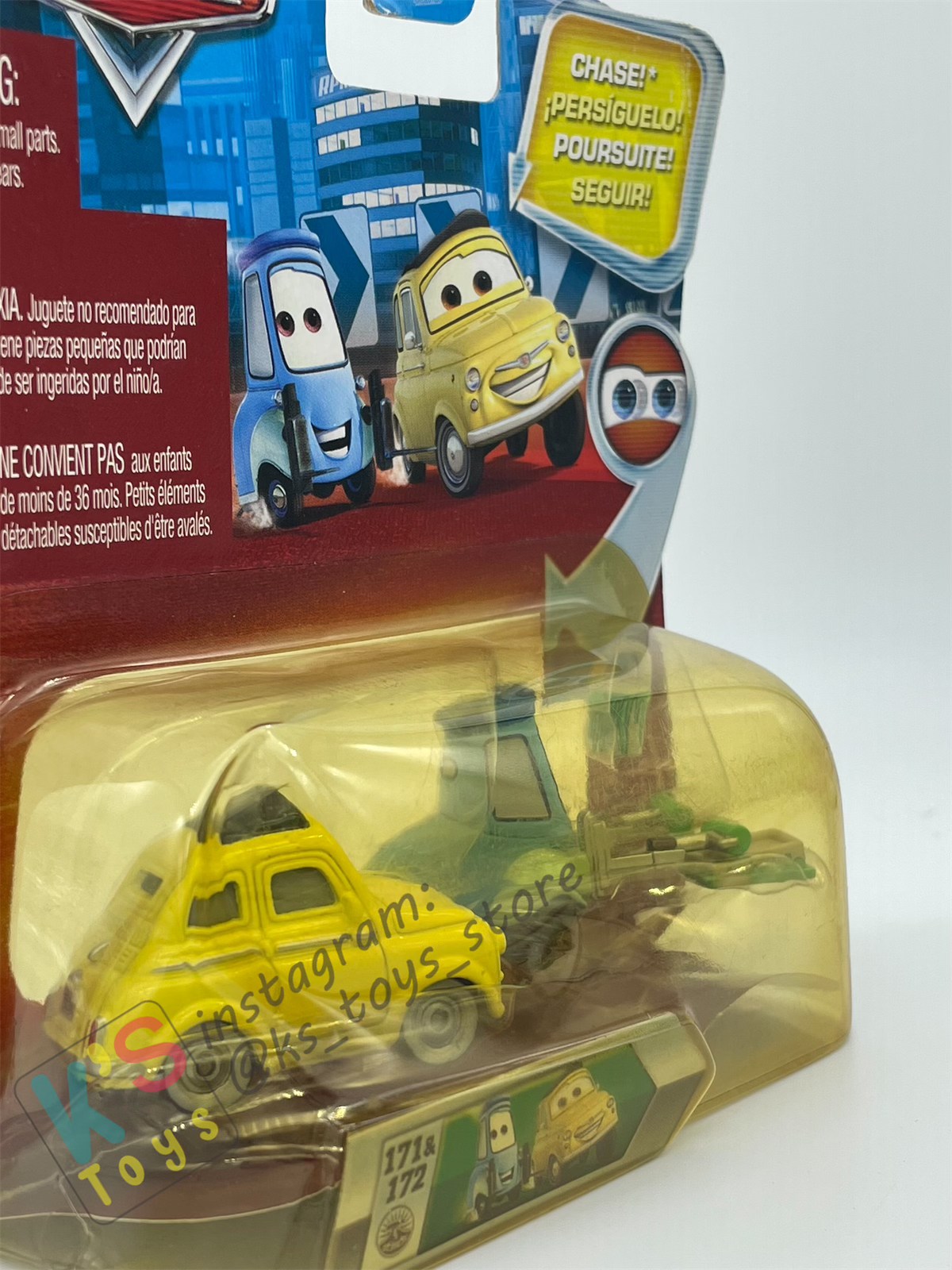 DISNEY PIXAR CARS BY MATTEL, LUIGI AND GUIDO WITH ROLLERS AND TRAY - LENTICULAR EYES - BNIP