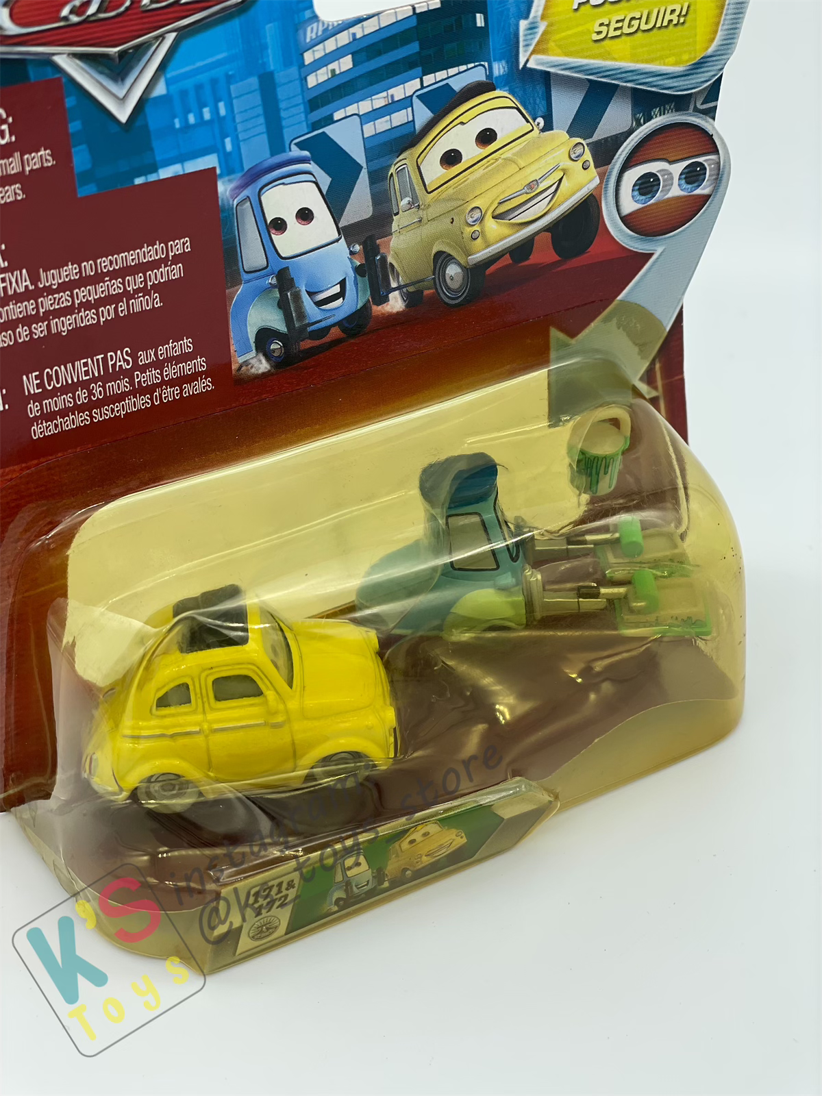 DISNEY PIXAR CARS BY MATTEL, LUIGI AND GUIDO WITH ROLLERS AND TRAY - LENTICULAR EYES - BNIP