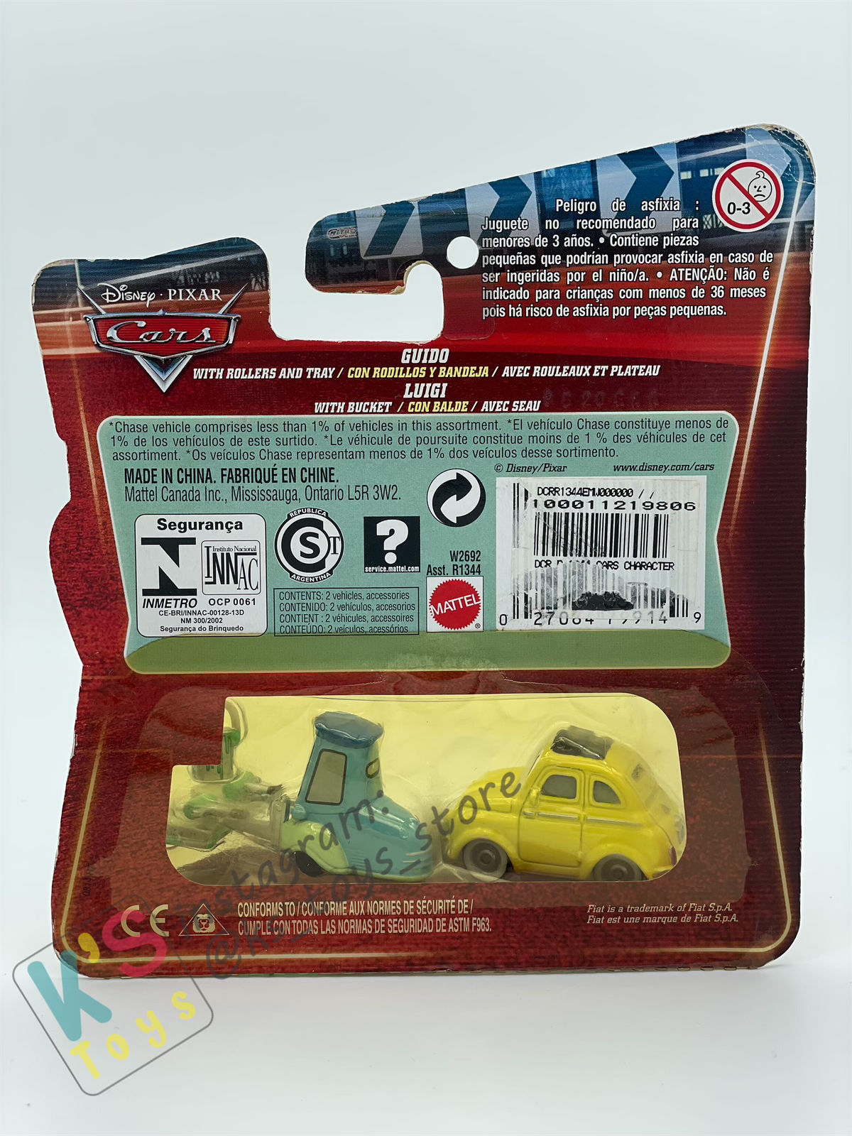 DISNEY PIXAR CARS BY MATTEL, LUIGI AND GUIDO WITH ROLLERS AND TRAY - LENTICULAR EYES - BNIP