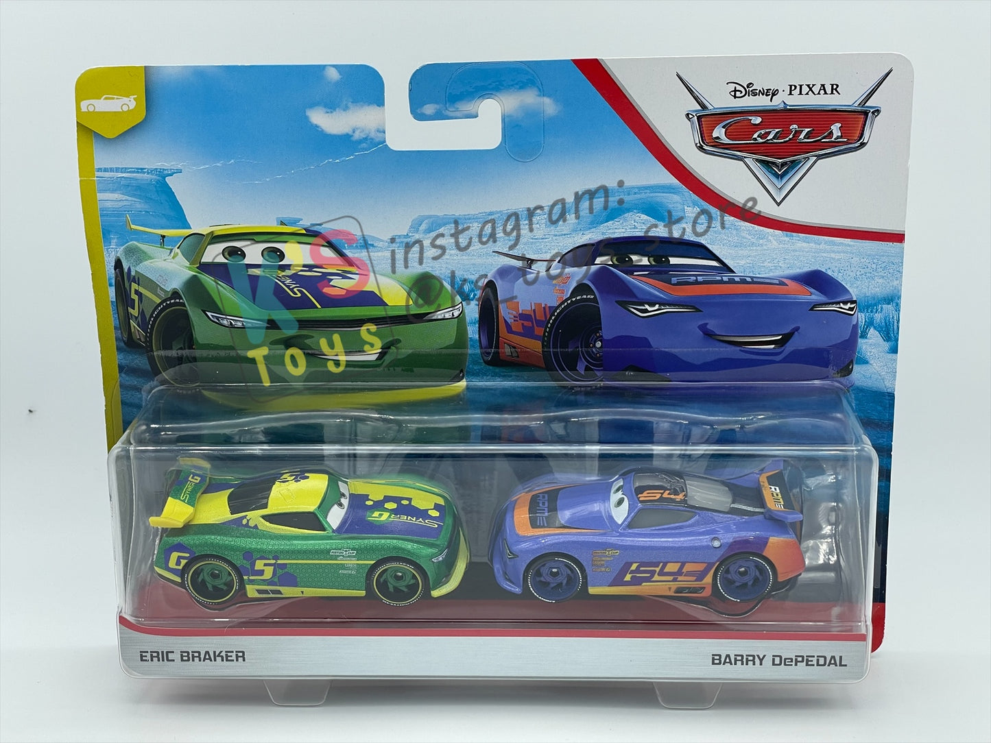 Disney Pixar Cars 1:55 2-Pack by MATTEL, ERIC BRAKER AND BARRY DEPEDAL, The Next-Gen Piston Cup Racers Series - BNIP