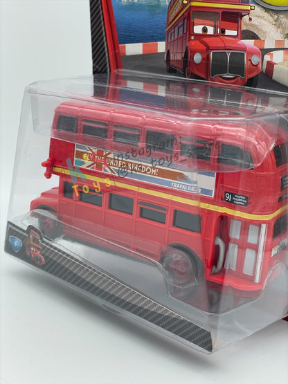 DELUXE DISNEY PIXAR CARS BY MATTEL "DOUBLE DECKER BUS #4" CARS 2 - BNIP