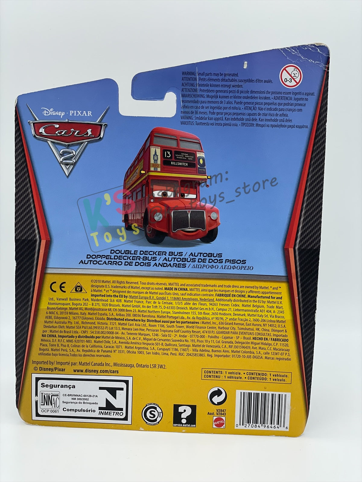 DELUXE DISNEY PIXAR CARS BY MATTEL "DOUBLE DECKER BUS #4" CARS 2 - BNIP