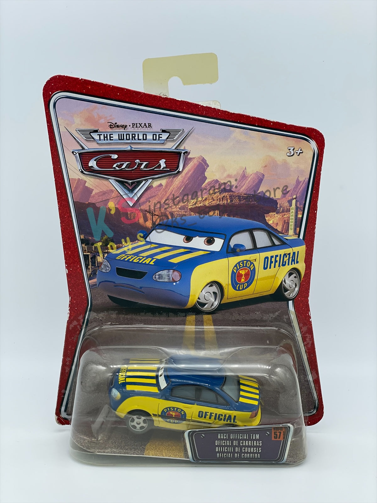 DISNEY PIXAR CARS BY MATTEL, THE WORLD OF CARS SERIES - RACE OFFICIAL TOM #57 - BNIP