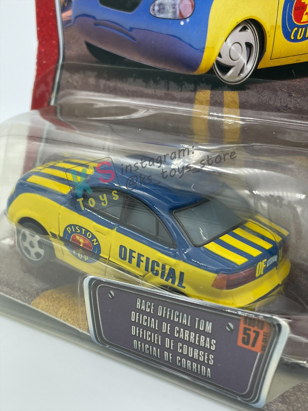 DISNEY PIXAR CARS BY MATTEL, THE WORLD OF CARS SERIES - RACE OFFICIAL TOM #57 - BNIP
