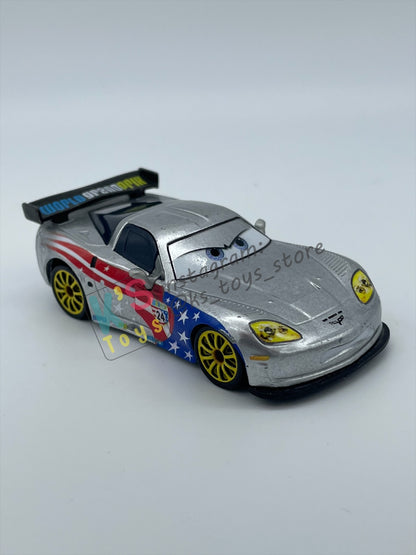 PRE-OWNED / LOOSE DISNEY PIXAR CARS BY MATTEL - "SILVER JEFF GORVETTE WITH METALLIC FINISH VARIANT" - SILVER METALLIC FINISH SERIES - NEAR MINT CONDITION - READ DESCRIPTION!!!!!!!!!!!