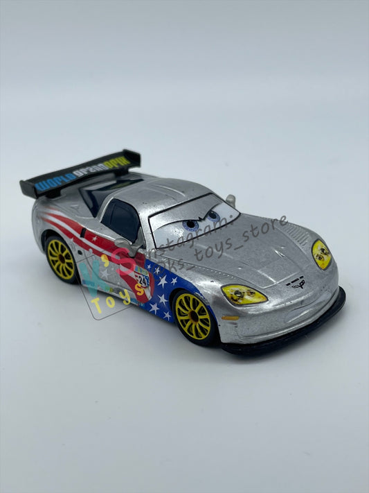 PRE-OWNED / LOOSE DISNEY PIXAR CARS BY MATTEL - "SILVER JEFF GORVETTE WITH METALLIC FINISH VARIANT" - SILVER METALLIC FINISH SERIES - NEAR MINT CONDITION - READ DESCRIPTION!!!!!!!!!!!
