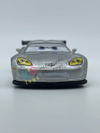 PRE-OWNED / LOOSE DISNEY PIXAR CARS BY MATTEL - "SILVER JEFF GORVETTE WITH METALLIC FINISH VARIANT" - SILVER METALLIC FINISH SERIES - NEAR MINT CONDITION - READ DESCRIPTION!!!!!!!!!!!