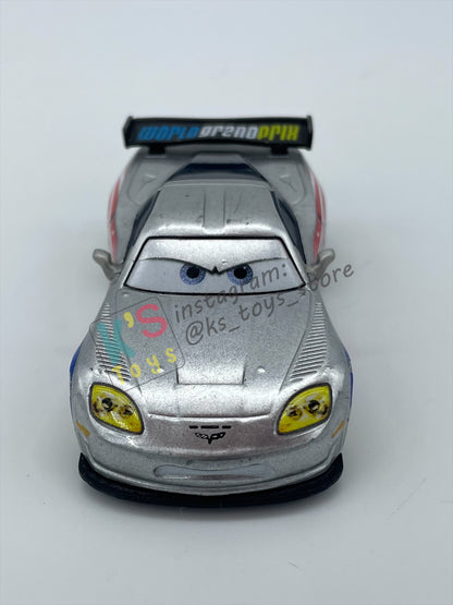 PRE-OWNED / LOOSE DISNEY PIXAR CARS BY MATTEL - "SILVER JEFF GORVETTE WITH METALLIC FINISH VARIANT" - SILVER METALLIC FINISH SERIES - NEAR MINT CONDITION - READ DESCRIPTION!!!!!!!!!!!