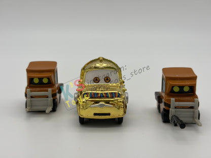 PRE-OWNED / LOOSE DISNEY PIXAR CARS - "LUIGI AS C-3PO & PITTIES AS JAWAS" - STAR WARS DISNEY PARKS SERIES - DISPLAYED CONDITION