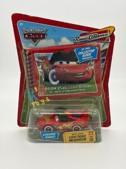 DISNEY PIXAR CARS BY MATTEL 1:55, "NIGHT VISION LIGHTNING MCQUEEN" INCLUDED 2009 COLLECTOR GUIDE - BNIP