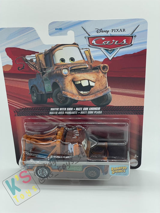 DISNEY PIXAR CARS BY MATTEL, MATER WITH SIGN - 2024 RE-RELEASED - BNIP
