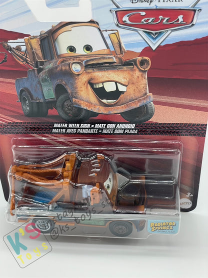 DISNEY PIXAR CARS BY MATTEL, MATER WITH SIGN - 2024 RE-RELEASED - BNIP