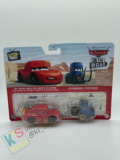 Disney Pixar Cars 1:55 2-Pack CAVE LIGHTNING MCQUEEN & PITSTOPOSAURUS- BNIP