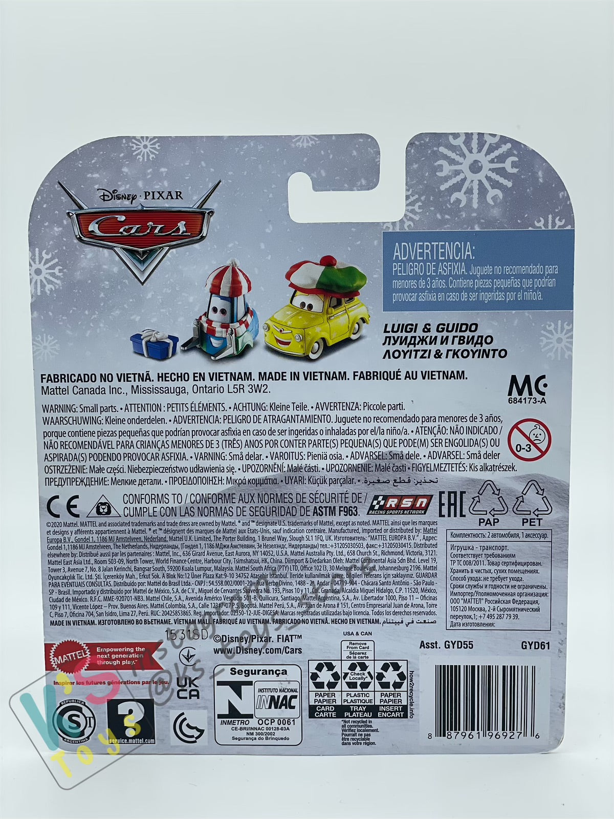 Winter Series LUIGI AND GUIDO Snow Ball Die Cast 1:55 Disney Pixar Cars by Mattel, BNIP