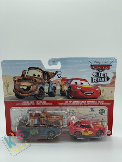 Disney Pixar Cars 1:55 2-Pack ROAD TRIP MATER & ROAD TRIP LIGHTNING MCQUEEN - BNIP