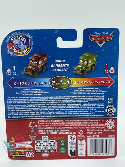 COLOR CHANGERS Disney Pixar Cars by MATTEL, SARGE (BROWN/GREEN) - 2023 RELEASE  - BNIP