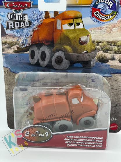 COLOR CHANGERS Disney Pixar Cars by MATTEL, BABY QUADRATORQUOSAUR (ORANGE/LIGHT BROWN) - CASE R 2023 RELEASE  - BNIP