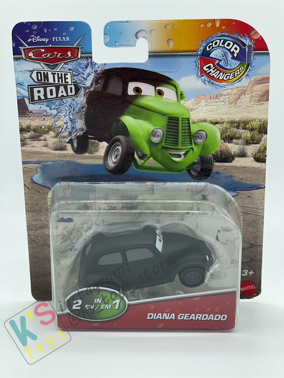 COLOR CHANGERS Disney Pixar Cars by MATTEL, DIANA GEARDADO (BLACK/GREEN) - CASE R 2023 RELEASE  - BNIP