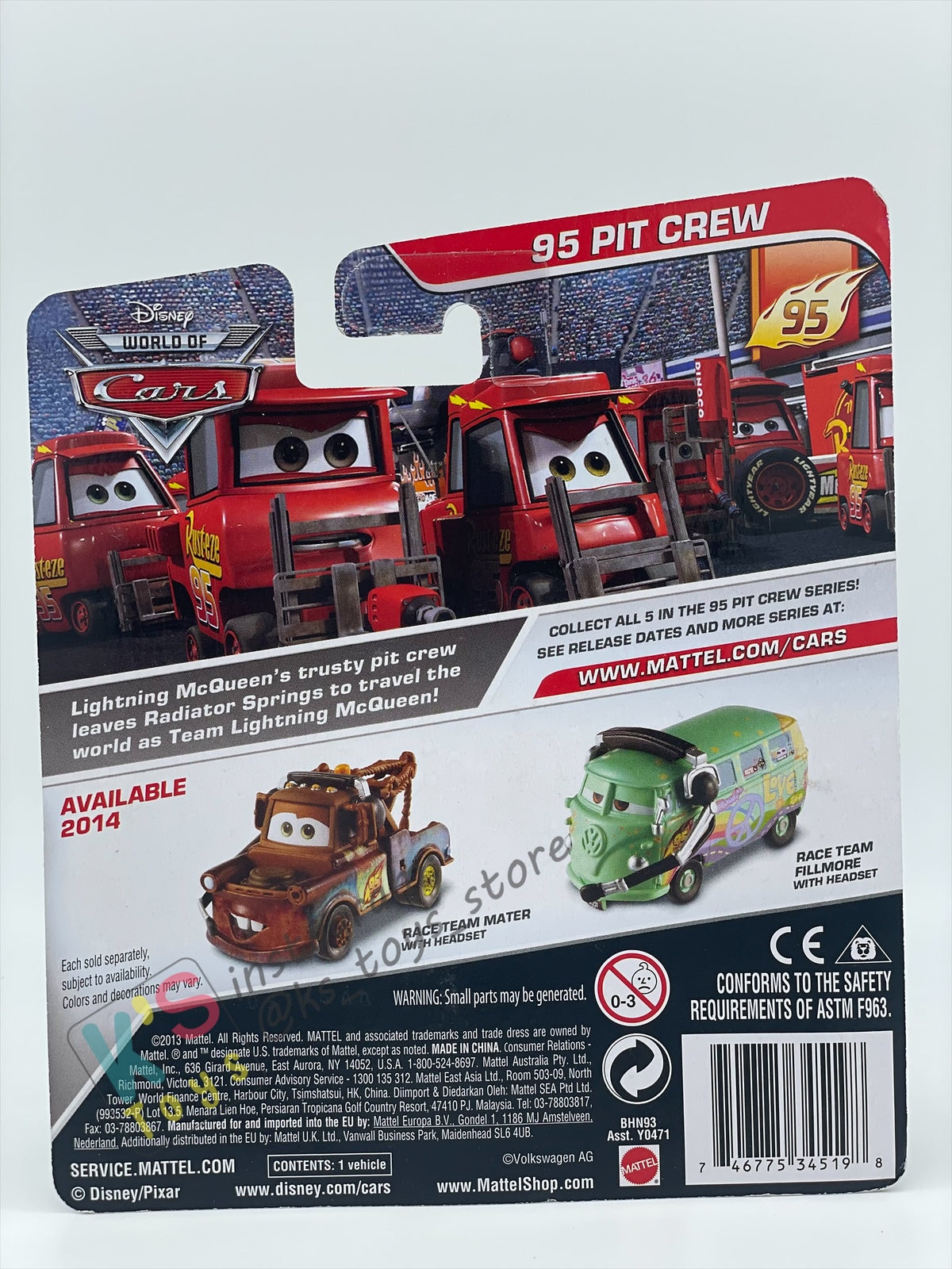 DISNEY PIXAR CARS BY MATTEL, RACE TEAM FILLMORE WITH HEADSET - 95 PIT CREW SERIES - BNIP
