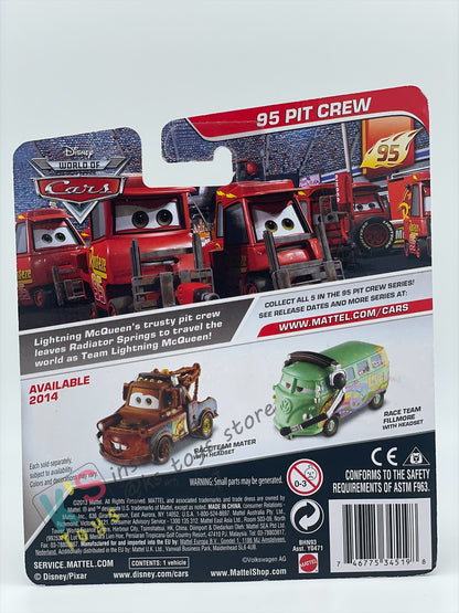 DISNEY PIXAR CARS BY MATTEL, RACE TEAM FILLMORE WITH HEADSET - 95 PIT CREW SERIES - BNIP