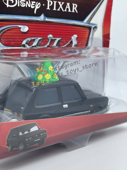 DISNEY PIXAR CARS BY MATTEL, ALEXANDER HUGO WITH PARTY HAT - CARS 2 - BNIP